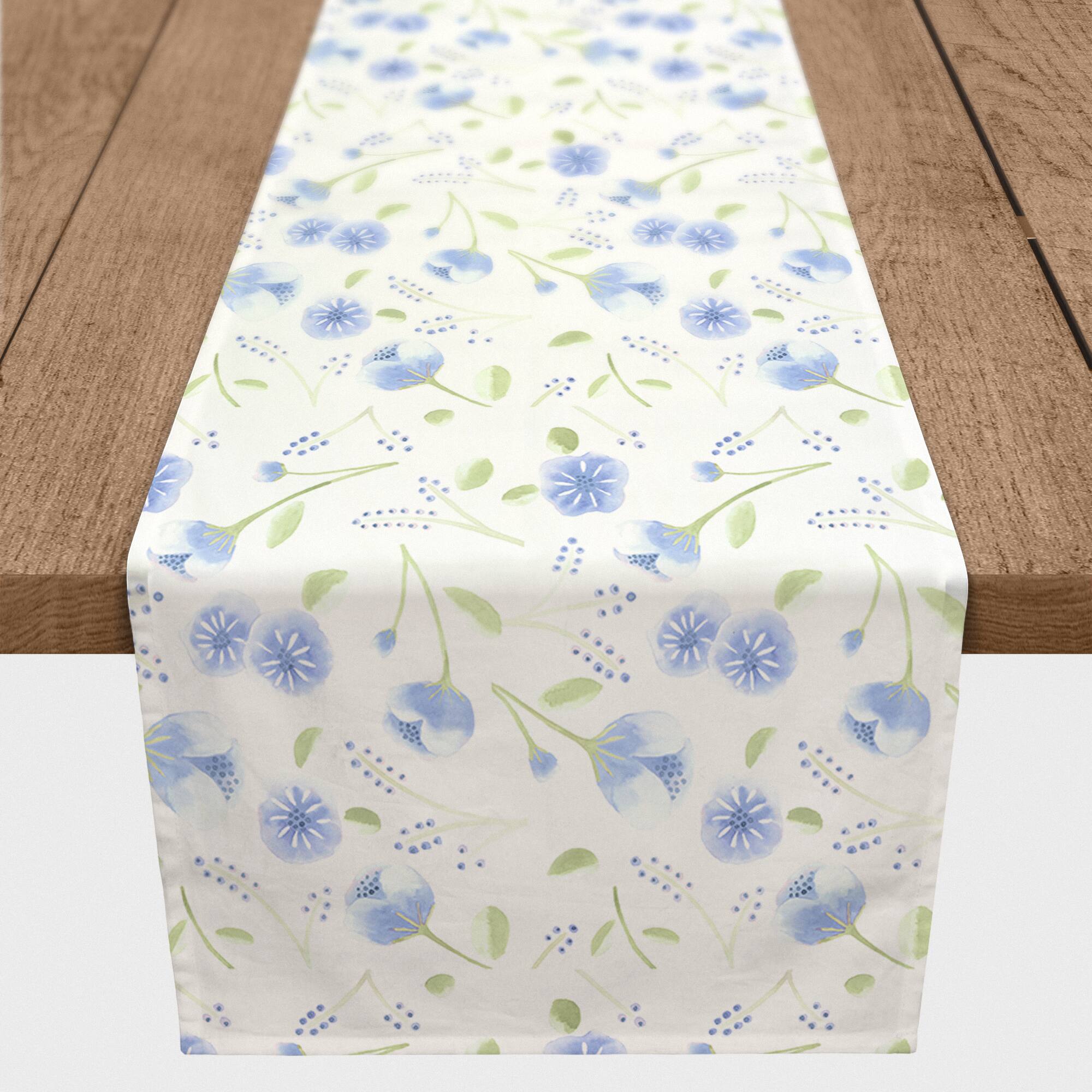 Soft Blue Florals Outdoor Table Runner